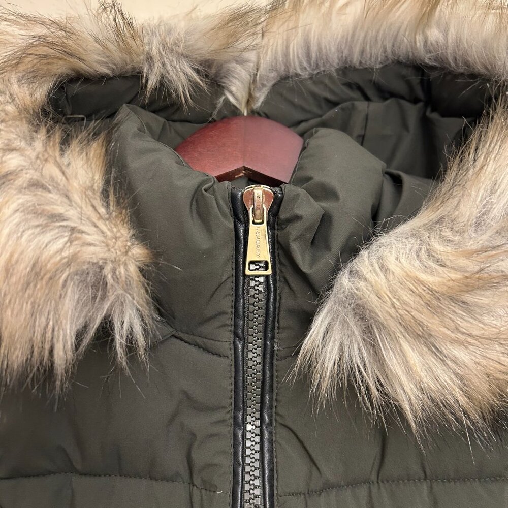 Laundry By Shelli Segal Detachable Fur Hood Puffer Jacket Size M Olive Green - Picture 3 of 16